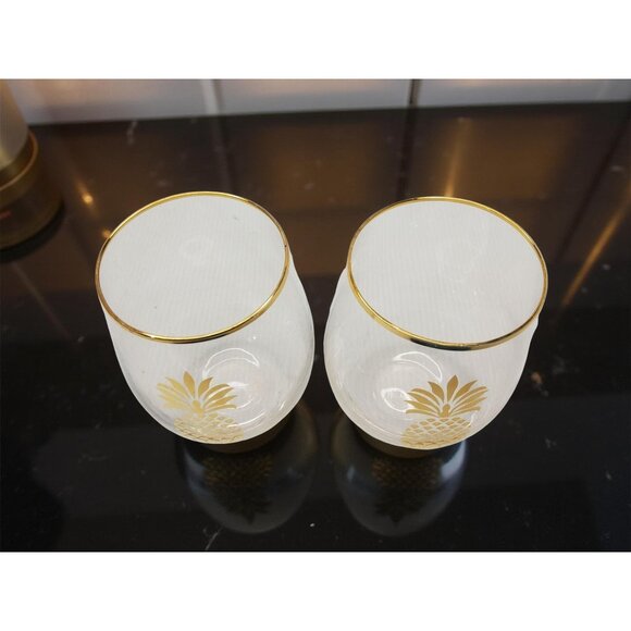 vintage gold trim golden pineapple stemless Highball glasses - Picture 7 of 9